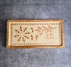 Handcrafted Mango Wood Warli Painted Serving Tray